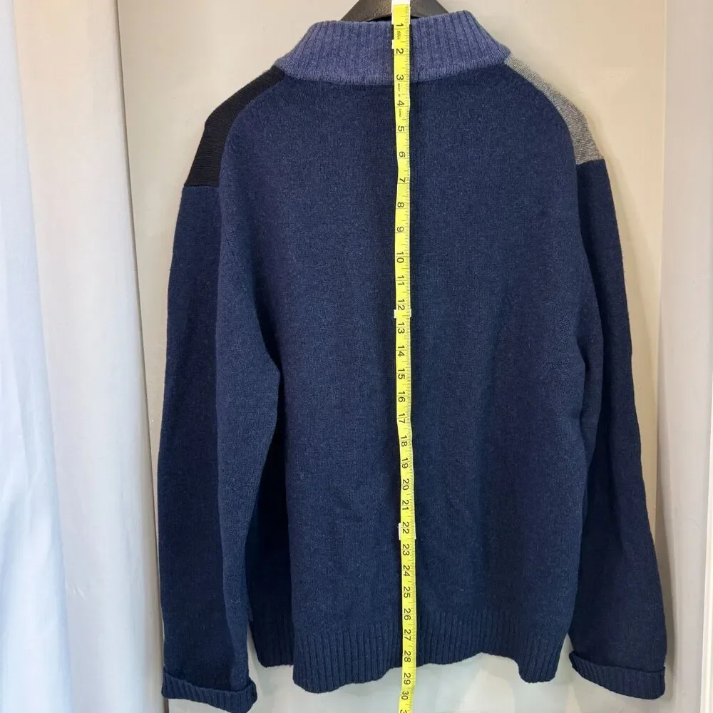 Grant Thomas Wool Sweater Men's L Blue Gray 1/4 Zip Mock Neck Pullover